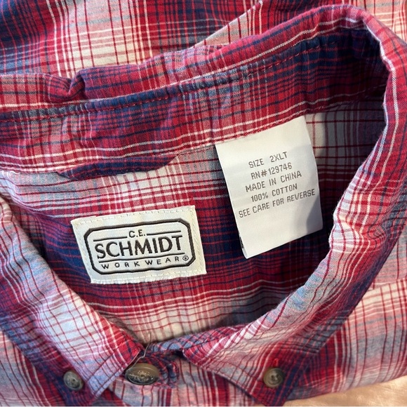 C.E. Schmidt workwear red navy plaid button down short sleeve size 2XLT - Picture 8 of 8